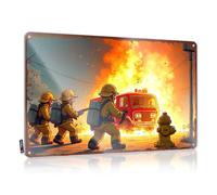 LOP Panneau décoratif en étain avec inscription « Firefighters Battling Blaze Near Burning Truck » (30 x 40 cm)