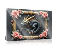 LOP Panneau en étain avec motif dragon doré encadré par Pink Roses - Plaque rétro en métal pour chambre à coucher (30 x 40 cm)