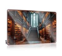 LOP Panneau en métal pour adulte avec inscription « The Man Cave A Grand Library With Staircase Leading To Stained Glass Windows » (30 x 40 cm)