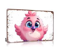 LOP Panneau humoristique en étain avec adorable oiseau rose aux grands yeux bleus (20 x 30 cm)