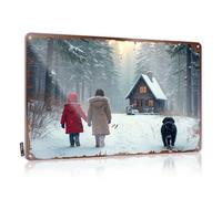 LOP Panneau humoristique en étain pour patio enneigé : une aventure de cabine confortable avec famille et amis - Décoration pour garage (30 x 40 cm)