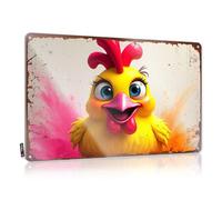 LOP Plaque décorative colorée en étain Motif poule avec de grands yeux Décoration de bar 20 x 30 cm