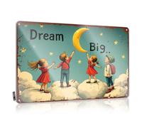 LOP Plaque décorative en étain « Children Reaching For The Stars : A Dream Big Adventure » - Panneau amusant pour chambre (20 x 30 cm)