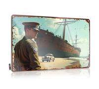 LOP Plaque décorative en étain « Warrior On The Beach : A Timeless Encounter With History » (20 x 30 cm)