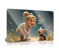 LOP Plaque en étain pour garage Smile Together: A Girl's Joyful Moment With Her Dog - Panneau en étain - Décoration de maison amusante (20 x 30 cm)