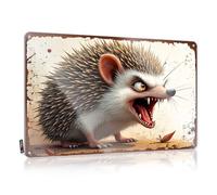 LOP Plaque en métal vintage drôle hérisson en colère avec pointes et dents pointues - Plaque sarcastique en métal vintage (30 x 40 cm)