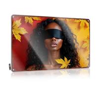 LOP Plaque humoristique en étain pour décoration de bar - Sérénité automnale : portrait aux yeux bandés au milieu des feuilles tombantes - Panneau en étain pour chambre d'homme (20 x 30 cm)