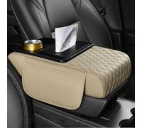 LOPAMCGH Coussin Accoudoir Voiture pour Hyundai I10 I20 I30 I40, Housse Console Centrale en Cuir PU avec Porte-Gobelet & Poche de Rangement, Organisateur D'accoudoir Voiture,C Beige