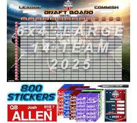 lopeztek Fantasy Football Draft Board 2025-2026, 800 autocollants dont 726 joueurs de premier rang, grande planche de 1,8 x 1,2 m pour jusqu'à 14 équipes, kit de repêchage de football fantastique hors