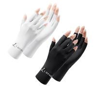 LOPHE 2 pièces Gants Anti-UV Sans Doigts Femme, Gants de Manucure en Gel, Gants UV Femme Gants sans Doigts Ongles,Protection Solaire UPF50+ pour Manucure Gel/Vélo/Conduite/Fitness/Pêche,Blanc + Noir