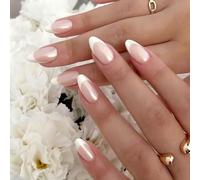 LOPHE 24 Pièces Ongles à Coller Manucure, Faux Ongles Court Carrés Français Rose Nude Ongles, Nails Autocollants pour Femme et Fille Nail Art,D