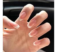 LOPHE 24 Pièces Ongles à Coller Manucure, Faux Ongles Court Carrés Français Rose Nude Ongles, Nails Autocollants pour Femme et Fille Nail Art,F