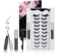 LOPHE Ensemble de Cils Magnétiques avec Eye-Liner Magnétique Imperméable et Pince à Épiler, 10 Paires de Faux Cils 3D Réutilisables, Faux Cils Naturels Sans Colle, Faciles à Porter, Aspect Naturel