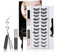 LOPHE Ensemble de Cils Magnétiques avec Eye-Liner Magnétique Imperméable et Pince à Épiler, 12 Paires de Faux Cils 3D Réutilisables, Faux Cils Naturels Sans Colle, Faciles à Porter, Aspect Naturel