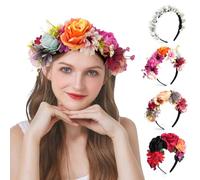 LOPHE Fleur Artificiel Mariée Serre Tête,Serre-Tête à Couronne de Fleurs Mexicaines,Bandeau à Cheveux Fleur Couronne Guirlande, pour Fille et Femme Bridal Hairband Floral Garland Headpiece,A