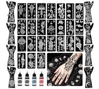 LOPHE Kit de Tatouage Temporaire Complet 40 Pochoirs+4 Encres Incluses,Pointe Précise Anti-Goutte,Tatouage DIY imperméable 3-5 Jours,Idéal pour Fêtes, Carnaval,Cosplay,Adultes et Débutants,E-44PCS