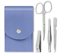 LOPHE Kit Manucre Pedicure Coupe Ongle, 4 pcs Kit Manucre Pedicure Coupe Ongle Professionnel Coupe Cuticule, Ensemble de Coupe-ongles de Voyage avec Sac de Voyage en Cuir Bleu, Femme et Hommes