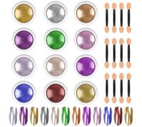 LOPHE Lot de 12 pots de poudre à ongles effet miroir métallique brillant avec 12 bâtons d'ombres à paupières, poudre pigmentée pour décoration (12 couleurs)