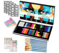 LOPHE Peinture Corporelle, Palette de Maquillage Enfants, Peinture pour le Visage avec Pinceau et Paillettes,10 Couleurs Palette de Tatouage de Peinture à I'huile, Sûr, pour Halloween, Noël, Carnaval