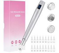 LOPHE Stylo Microneedling Professionnel 6 Vitesses, Dermapen Sans Fil avec Écran LCD, Longueur Réglable 0-2.5mm, 18 Cartouches Jetables pour Soins à Domicile du Visage et Corps, Argent