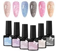 LOPHE Vernis à Ongles Paillettes Laser 6 Couleurs 6 Flacons - Gel Semi-permanent pour Lampe UV/LED - Effet Holographique Scintillant - Usage Salon et DIY Maison - 7ML