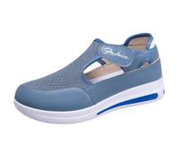 LOPILY Bottes Compensées Noires pour Femmes avec Talon Mesh Breathable Flying Woven Orthopedic Single Shoes Light and Comfortable Not Tired Soft Wedge Heel Casual Shoes (Blue, 37)