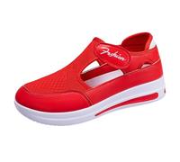 LOPILY Bottes Compensées Noires pour Femmes avec Talon Mesh Breathable Flying Woven Orthopedic Single Shoes Light and Comfortable Not Tired Soft Wedge Heel Casual Shoes (Red, 36)