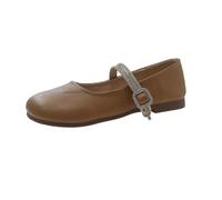 LOPILY Chaussures De Foot Salle Mary Jane chaussures pour femmes dames talon bas chaussures décontractées confortables (Khaki, 40)