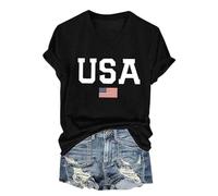 LOPILY Chemises Manches Courtes pour Femmes Habillées Décontractées Plus décontractés patriotiques du 4 Juillet (Black, XXL)