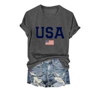 LOPILY Chemises Manches Courtes pour Femmes Habillées Décontractées Plus décontractés patriotiques du 4 Juillet (Dark Gray, XXL)