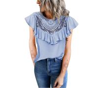 LOPILY Chemisier Lin pour Femme avec col Rond à Volants et Haut Ample (Light Blue, L)
