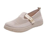 LOPILY Compensées Été Femmes 7 femmes, nouvelles chaussures d'été respirantes en tissage à mouches, semelles souples, chaussures plates à étrier, chaussures décontractées (Beige, 38)
