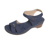 LOPILY Cuissardes Noires Pour Femmes femmes, bride à la cheville, sandales plates à crochets et, chaussures d'été décontractées, sandales de pêcheur à bout fermé (Dark Blue, 42)