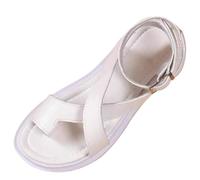 LOPILY Cuissardes Noires Pour Femmes femmes, sandales grande taille, décontractées, semelle épaisse, tongs, sangle à boucle, sandales de marche confortables (White, 37)