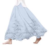 LOPILY Jupe en Jean Style bohème en Dentelle brodée Florale pour Femme (Blue, XXXL)