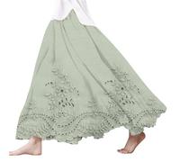 LOPILY Jupe en Jean Style bohème en Dentelle brodée Florale pour Femme (Green, L)