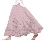 LOPILY Jupe en Jean Style bohème en Dentelle brodée Florale pour Femme (Pink, XXXL)