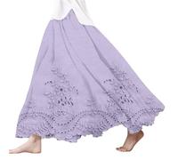 LOPILY Jupe en Jean Style bohème en Dentelle brodée Florale pour Femme (Purple, XXXL)