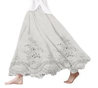 LOPILY Jupe en Jean Style bohème en Dentelle brodée Florale pour Femme (White, XXXL)