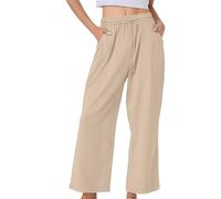 LOPILY Pantalon Grossesse Et Maternité Leg Pants Casual Baggy Elastic Waistband with Pockets Fashionable Pants (Beige, XL)