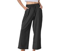 LOPILY Pantalon Grossesse Et Maternité Leg Pants Casual Baggy Elastic Waistband with Pockets Fashionable Pants (Black, XL)