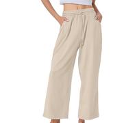 LOPILY Pantalon Grossesse Et Maternité Leg Pants Casual Baggy Elastic Waistband with Pockets Fashionable Pants (Khaki, L)