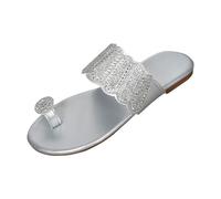 LOPILY Sandales Taille 7 Large nouvelles sandales plates à pouce de grande taille pour femmes, pantoufles simples et décontractées (Silver, 43)
