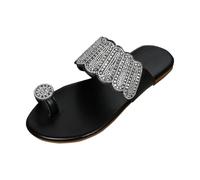 LOPILY Sandales Taille 7 Large nouvelles sandales plates à pouce de grande taille pour femmes, pantoufles simples et décontractées (Black, 42)