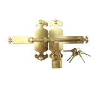 lopituwe Ensemble de loquet de porte rustique en laiton, serrure portail jardin vintage avec clés assorties, cuivre avec lotus, 32 cm sans image