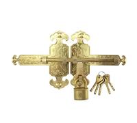 lopituwe Ensemble de loquet de porte rustique en laiton, serrure portail jardin vintage avec clés assorties, cuivre avec lotus, lotus 32 cm