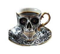 lopituwe Ensemble de tasses et d'assiettes à café en résine motif tête de mort, résistantes à la chaleur, pour un goûter élégant, B, Apportez une assiette