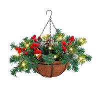 lopituwe Panier Suspendu de Noël Artificiel et ludique, orné de Boules Rouges et Vertes éclatantes et Feuilles pin réalistes. Ce Panier est équipé Crochets Robustes en Forme S pour Une, H1-19