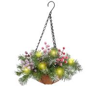 lopituwe Panier Suspendu de Noël Artificiel et ludique, orné de Boules Rouges et Vertes éclatantes et Feuilles pin réalistes. Ce Panier est équipé Crochets Robustes en Forme S pour Une, H1-21