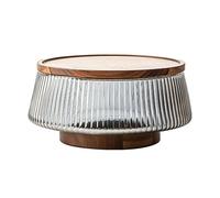 lopituwe Plateau à fruits haut de gamme avec base et couvercle en bois Plateau à fruits en verre d'acacia élégant et polyvalent Saladier haut de gamme transparent, tapez+4